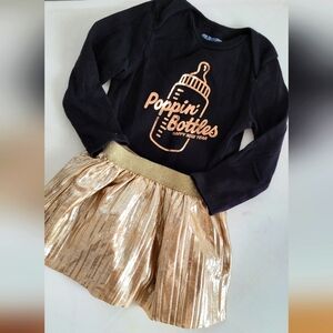 Baby New Years Outfit shirt and gold skirt